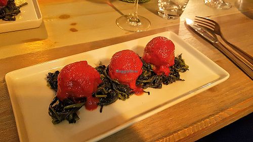 Falafels with friarielli and tomato sauce at Vero Gastrobar in Naples