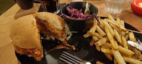 Zinger Burger, slaw, and skinny fries at Down the Hatch in Liverpool