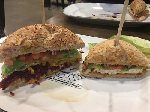 Combustion Tofu and V-Dub Vege burgers at BurgerFuel - BNZ Center in Christchurch
