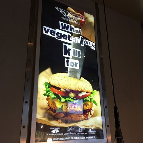 Cute veg ad on wall at BurgerFuel - BNZ Center in Christchurch