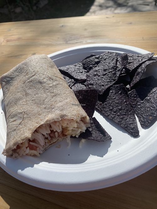 Burrito had crumpled burger patty, rice, and cheeze at Moab Kitchen in Moab