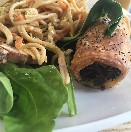 vegan sausage roll and salad selection at LIV Organic & Natural Food Market in Liverpool