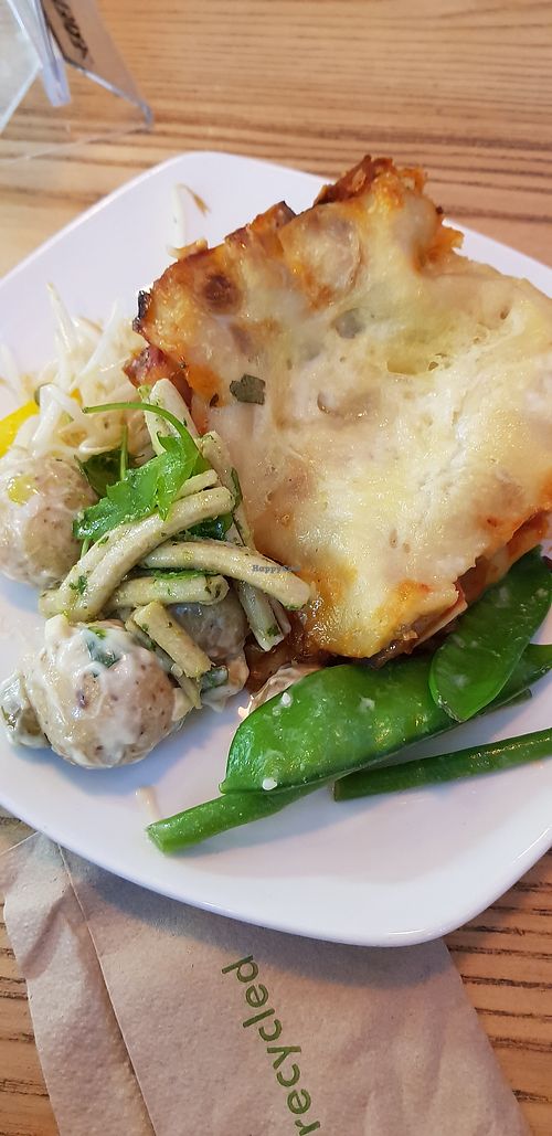 Vegan lasagne and salads at LIV Organic & Natural Food Market in Liverpool