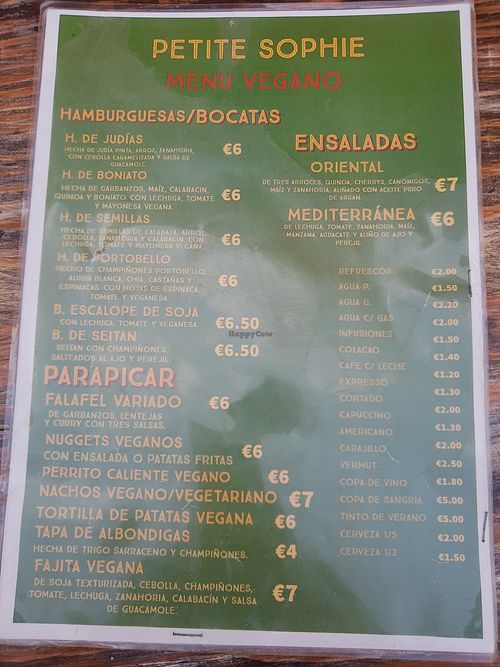 Menu at Petite Sophie in Mahon