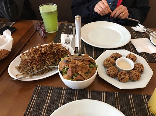 Mjadra, tabbouleh and falafel at Emporio Arabe in Sao Paulo