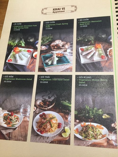 Menu at Vegan Kitchen in Ho Chi Minh City