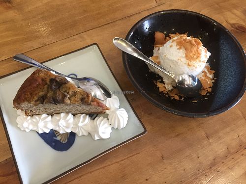 Banana cake and coconut ice cream at Vegan Kitchen in Ho Chi Minh City
