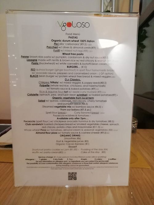 Menu at VgOloso in Venice