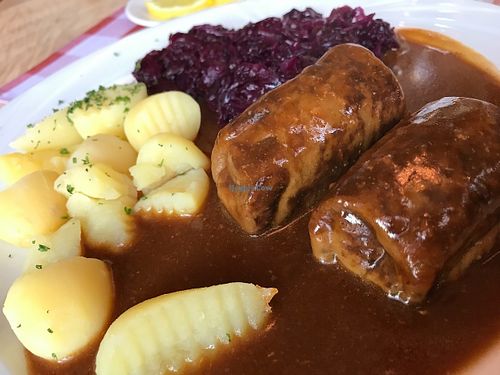 vagan (saitan) roulade & potatos & red kraut at Sudtiroler Stubn in Arnstadt