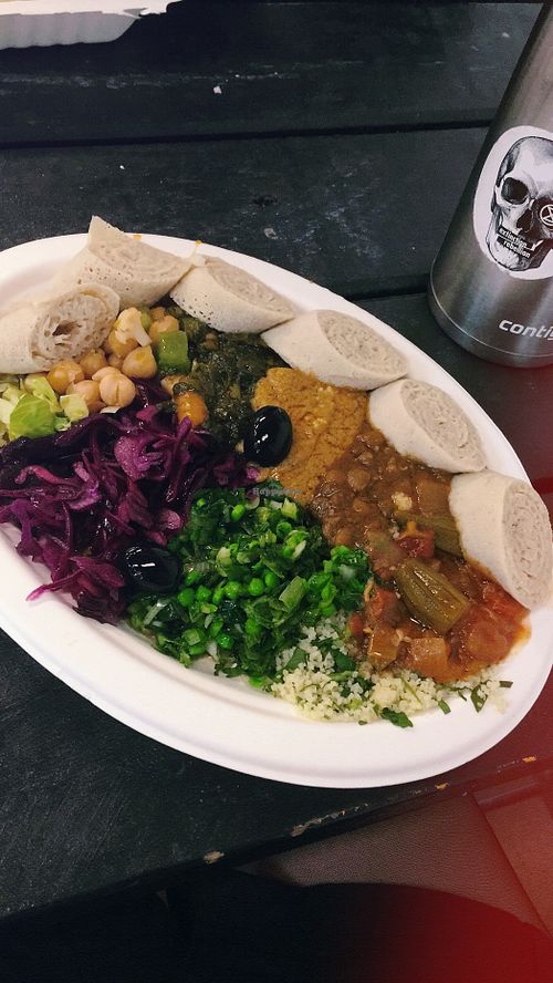 Dish with a taste of everything , really yummy ! at Ethiopiques - Boiler House in East London