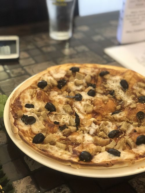 Vegan pizza with “unchicken" at Rad Rabbit in Chiang Mai