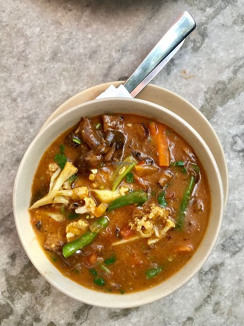 Mutton curry made from mushrooms at Rabsel Garden Cafe at Shechen Monastery in Kathmandu