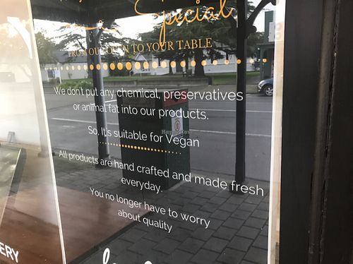 sign  at La Wheat Bakery in Leeston