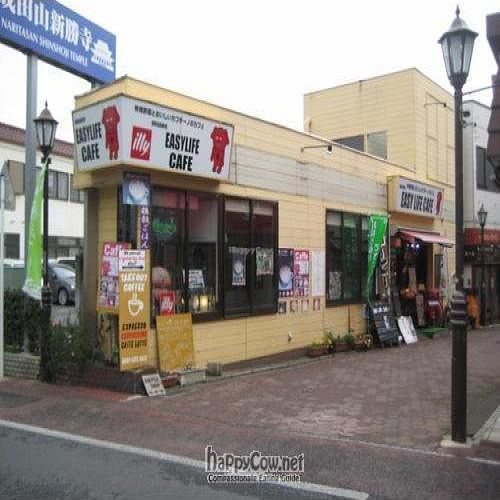 Here is the blue sign you can see in the street view. if you continue down this same road with a happy tummy you will find the temple! at Easy Life Cafe in Chiba