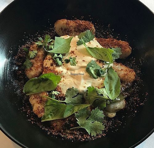 Potato Gnocchi with Shishito Peppers and Tofu Cream at Cruciferous in Hollywood
