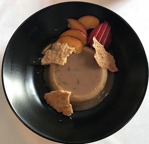 Roasted Banana Flan! at Cruciferous in Hollywood