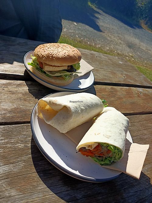 Vegan tofu burger and roasted vege wrap 😍 at Unearthed - Good Mood Food in Coolongolook