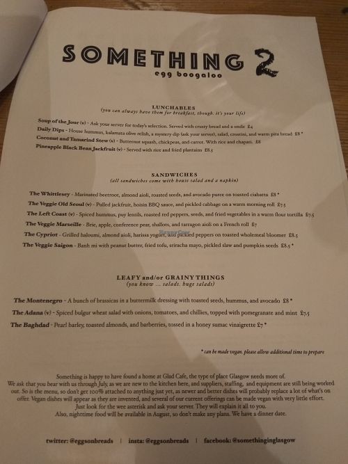 Veggie menu2 at Something at The Glad Cafe in Glasgow