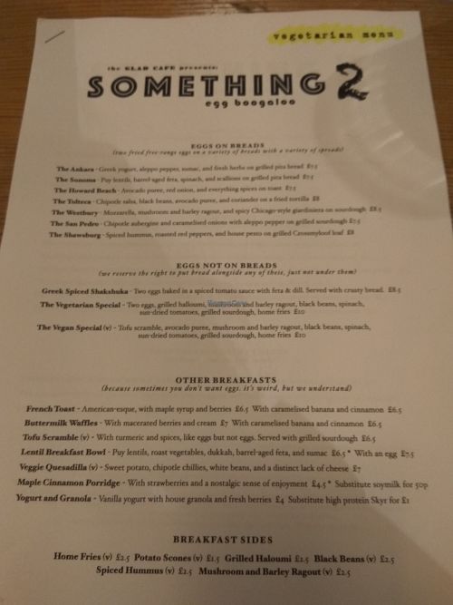 Veggie menu3 at Something at The Glad Cafe in Glasgow