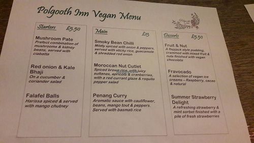 Vegan Menu July 17 at The Polgooth Inn in St Austell