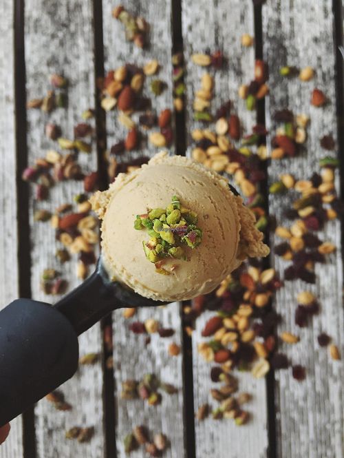 Super tasty pistache sorbet (no milk, no soy) at DeLepel in Amsterdam