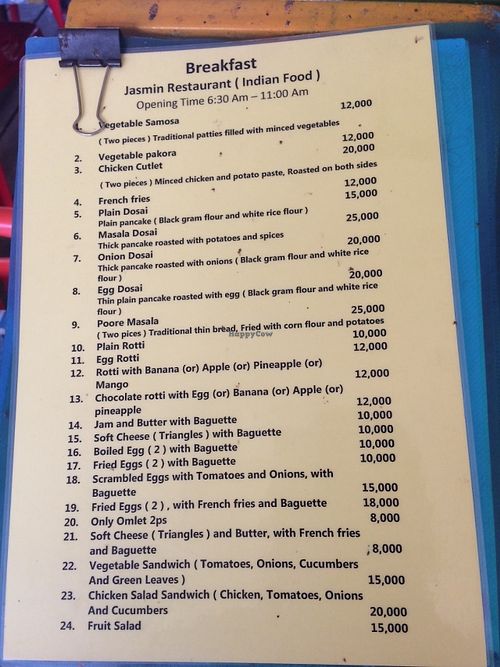 Breakfast menu at Jasmine in Don Det
