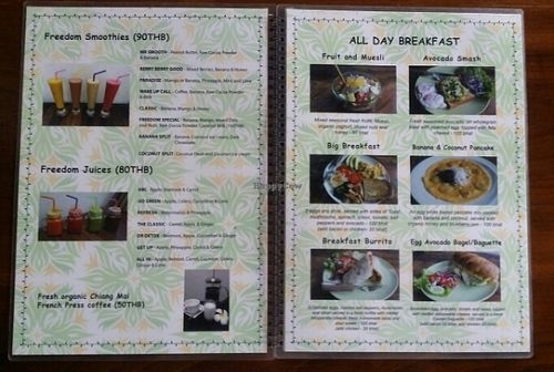 menu 2 at Freedom Healthy Cafe and Juice Bar in Chiang Mai