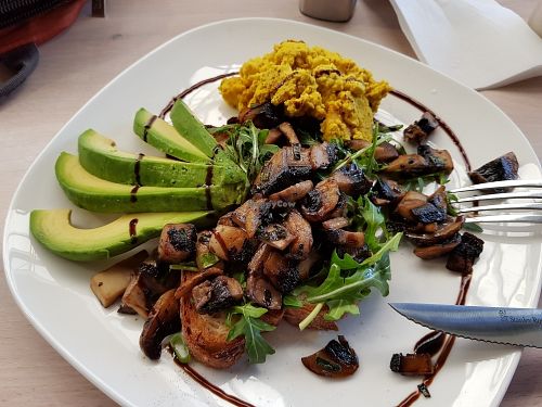 Tofu scramble with Truffle Mushrooms on sour dough. at 80raw 20paleo in Rosebery