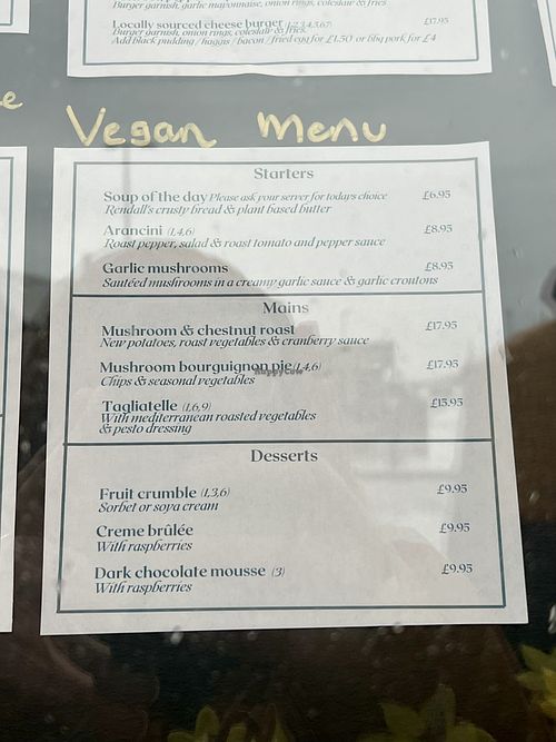 Vegan menu (March 2025)   at The Harbour View - Kirkwall Hotel  in Orkney Islands