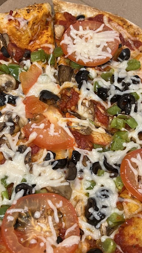 Mushrooms , Olives, Green Peppers, Tomatoes & Vegan Cheese on a Mega Thick Crust w/ Tomato Sause  at Mod Pizza in Hillsboro