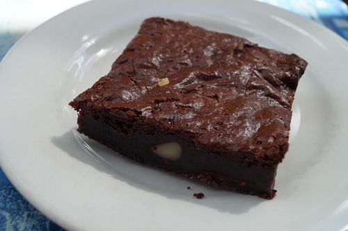 Vegan chocolate brownie. at Fundies Wholefoods Cafe - Byron Bay in Byron Bay