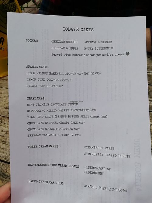 Cake menu at AliBob at Cairn O'Mohr in Errol