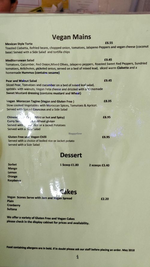 Vegan menu at Sampaguita Cafe in Calne