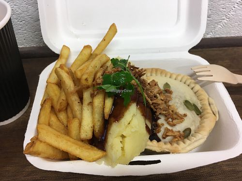 chicken pie + chips + mash at Young Vegans - Online only in East London