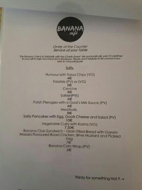 English menu at Banana Cafe in Bordeaux