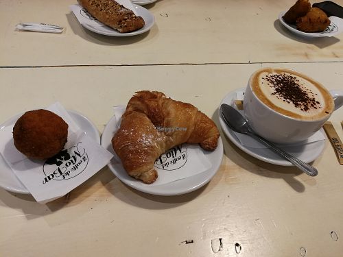 Vegan cornetto, soya cappuccino and an Italian savoury fried delicacy at Taste of Napoli in Bristol