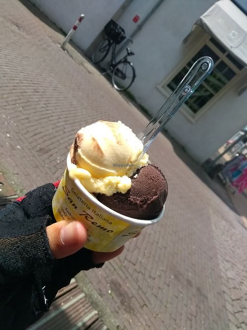 Mango and chocolate vegan sorbetti at Gelateria San Remo in Zandvoort