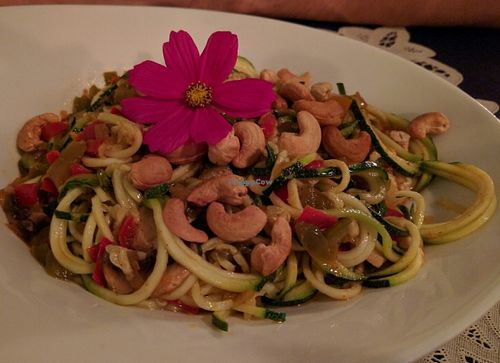 Zucchini pasta with cashews and vegetables at Rotas da Ilha Verde in Sao Miguel