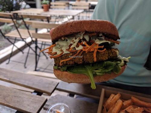 Green pea burger at Tökmag Vegan Street Food in Budapest