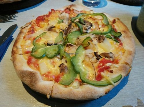 Pizza with vegan cheese! at Pizzas 'n' Cream in Bray