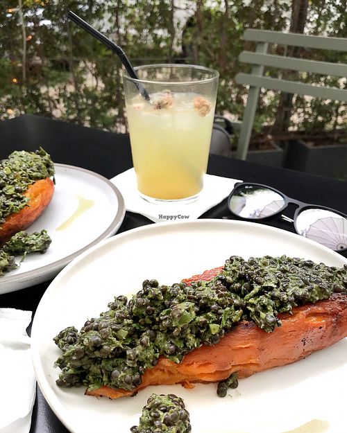 Sweet Potato with Pistachio Pesto Lentil mix at Bana in Tel Aviv