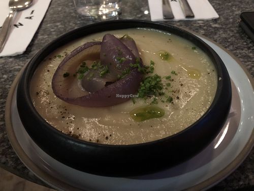 Cashew leek soup at Bana in Tel Aviv