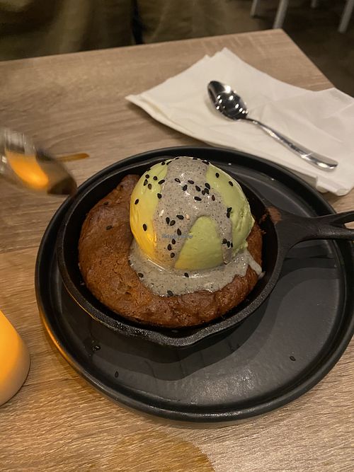 Cookie with Sesame matcha ice cream  at Beyond Sushi in New York City