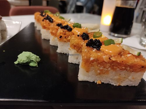 Oshizushi spicy salmon at Beyond Sushi in New York City