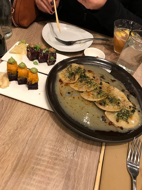 Raviolis were amazing!  at Beyond Sushi in New York City