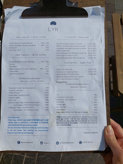 Menu at LYR Speciality Coffee and Food in Pecs