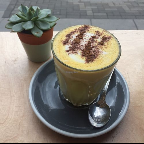 best turmeric latte in the world (with Oatly milk!!!) at Urban Baristas in East London