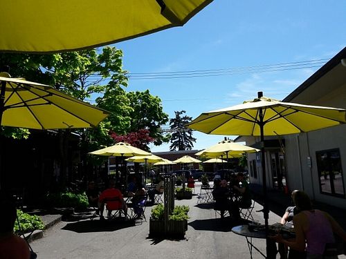 Cute street in front shared by several restaurants at Verjus in Bainbridge Island