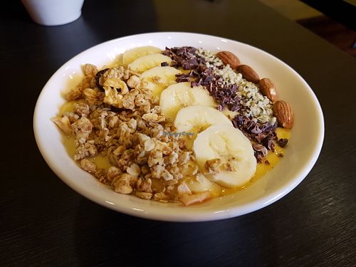 Yellow smootie (soy milk) at Bottle & Bowl in Seogwipo
