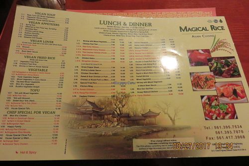 menu at Magical Rice in Boca Raton